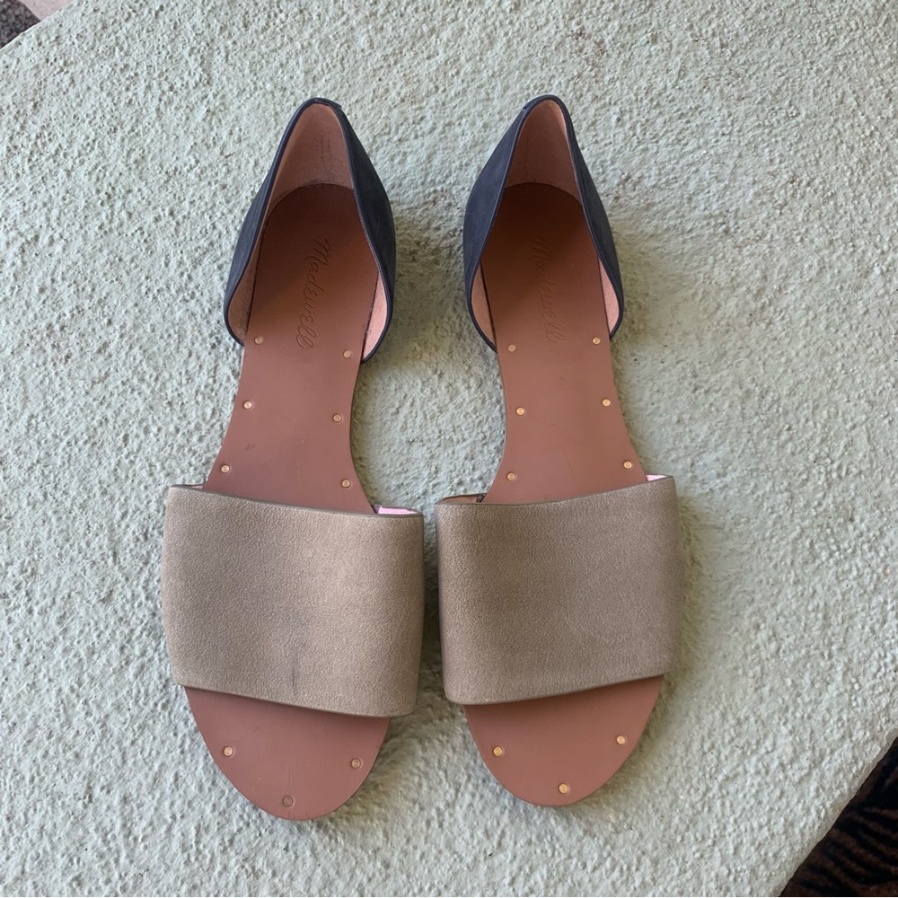 Madewell Thea Suede Leather Flat Sandals Green and Navy Blue Size 8 - Picture 6 of 9